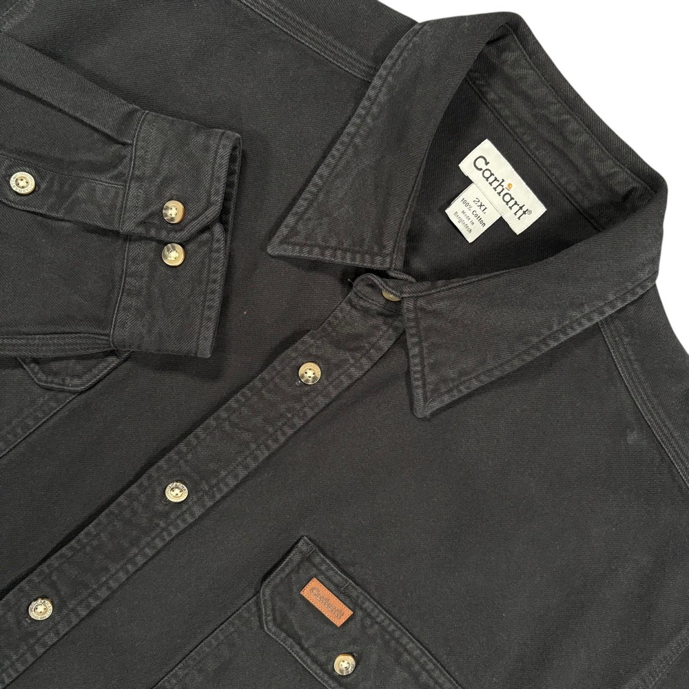 Carhartt Twill Shirt Mens 2XL Black Cotton Triple Stitch Y2K Workwear S149BLK